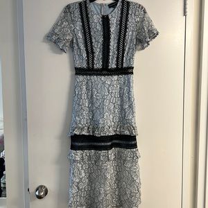 Like new! Blue and black lace midi dress, size 8